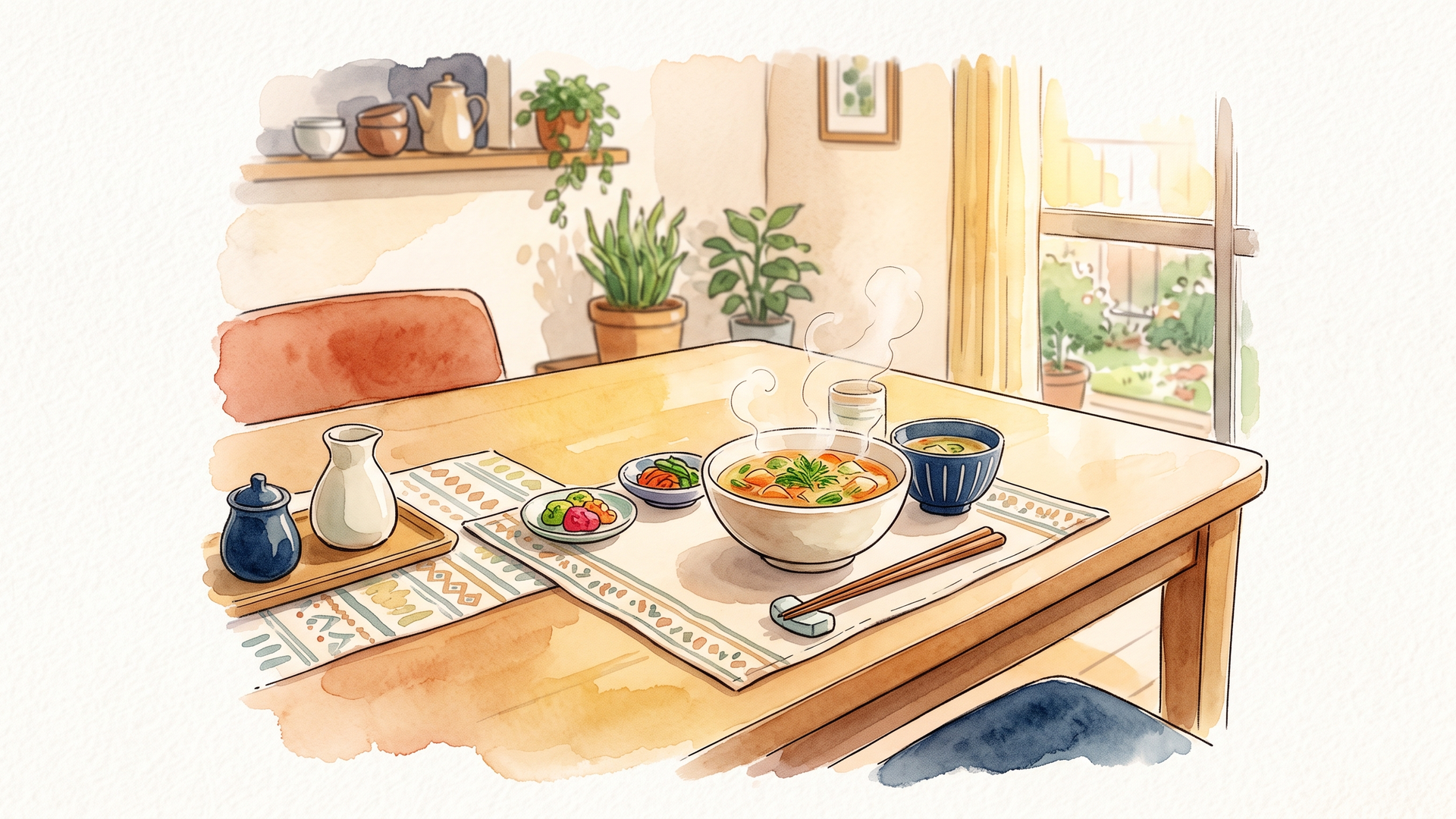 食卓に並んだ二人分の夕食