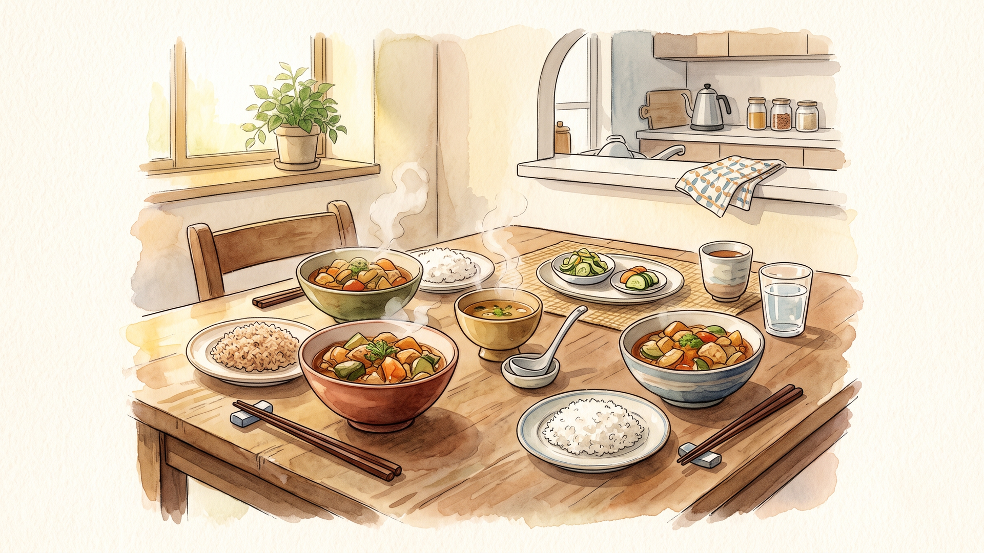 食卓いっぱいに並んだ何品もの料理