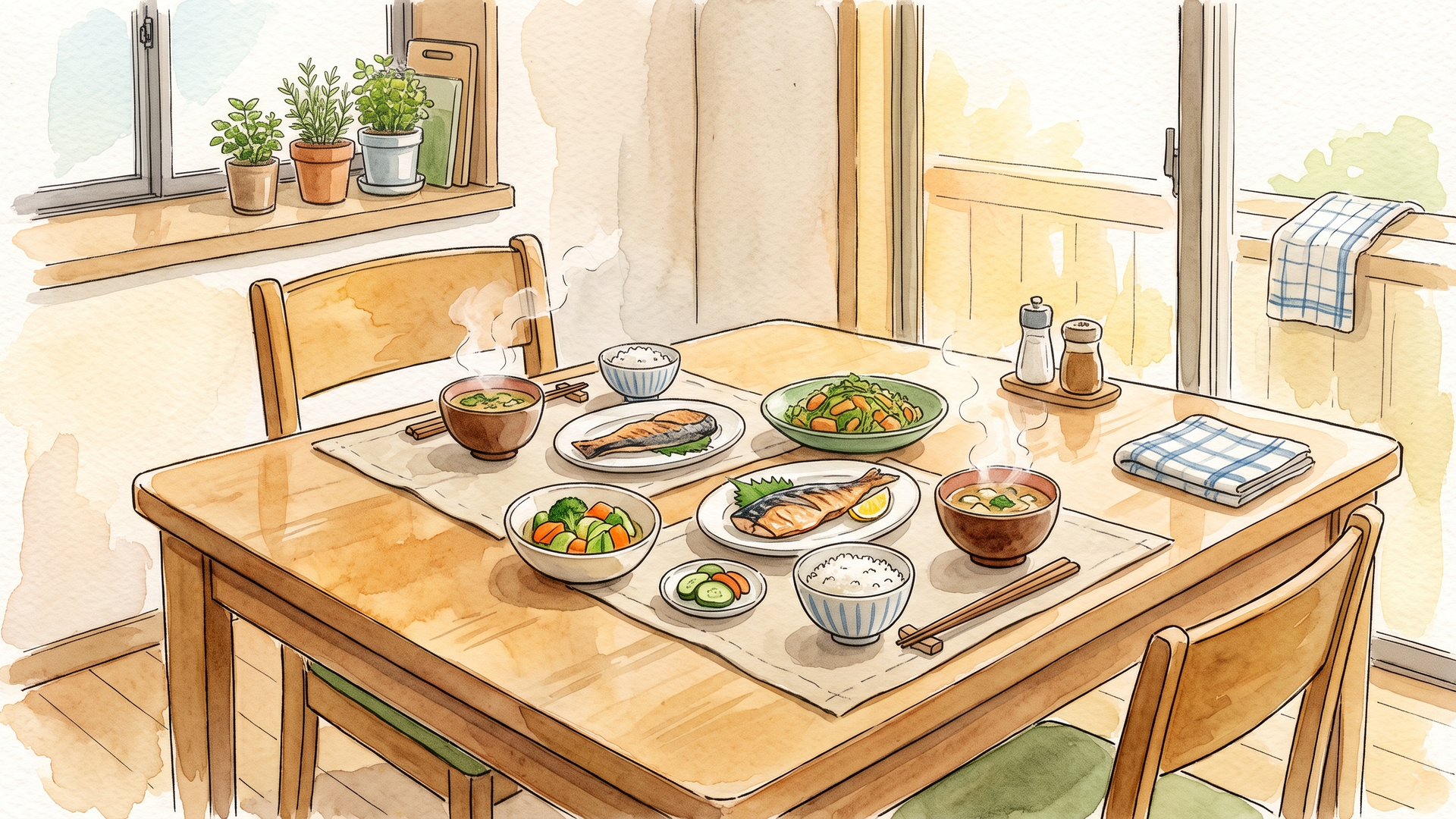 二人分の和食が並んだ食卓